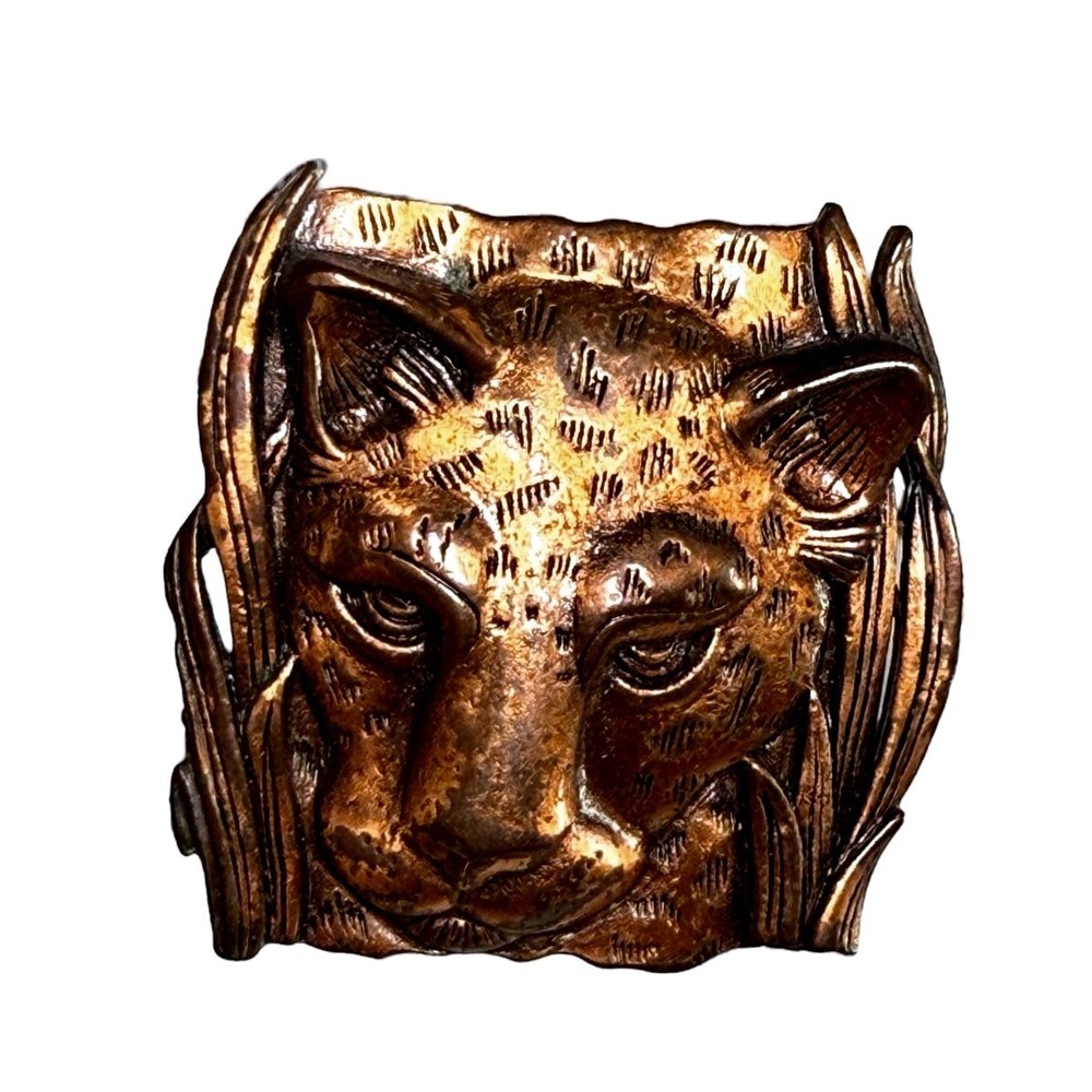 Vintage Big Cat Earrings Leopard Lion Copper Tone Statement JJ Jonette 1986 - Picture 8 of 9